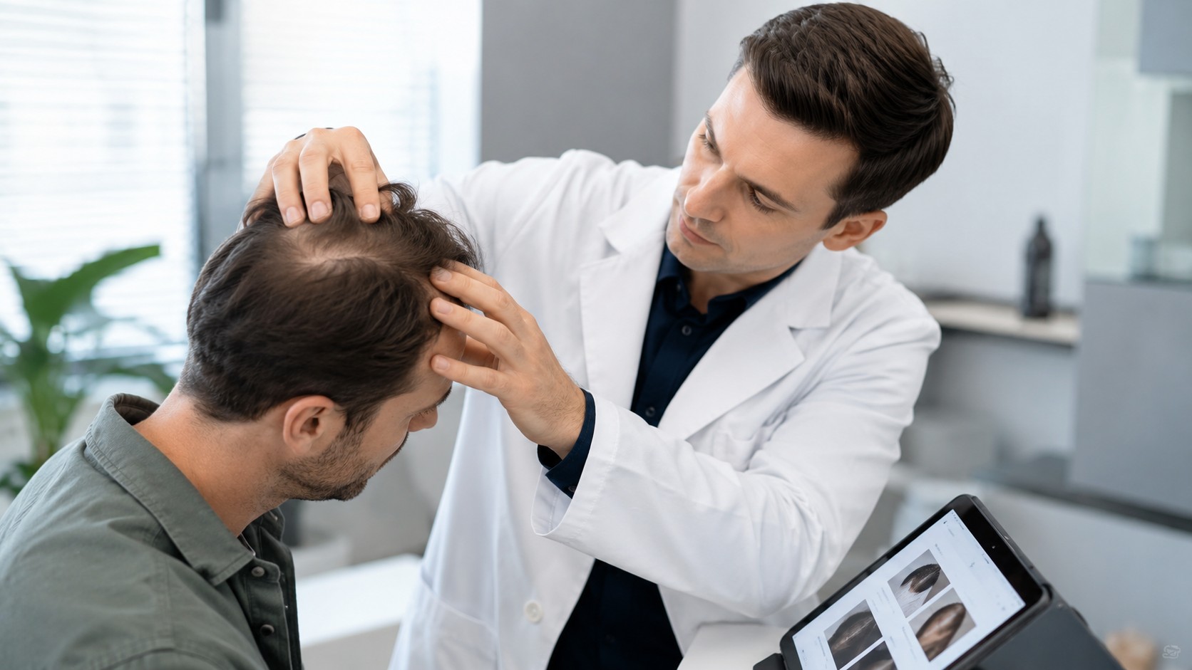 Le bon praticien dépend toujours de votre diagnostic personnalisé Examen médical du cuir chevelu lors d'une consultation capillaire personnalisée