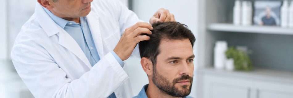 traitement chute de cheveux consultation médecin patient clinique capillaire examen du cuir chevelu 06-07-2026 format 16/9